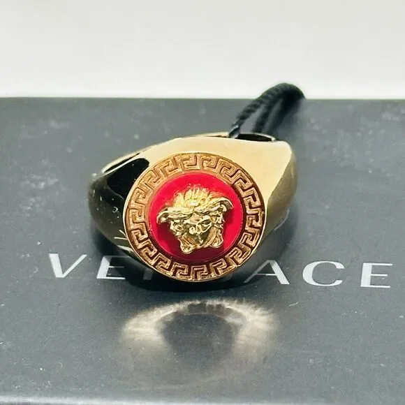 NIB Versace Ring Size IT 13/ US 6 Icon Medusa Head Greca Engraved Gold Tone